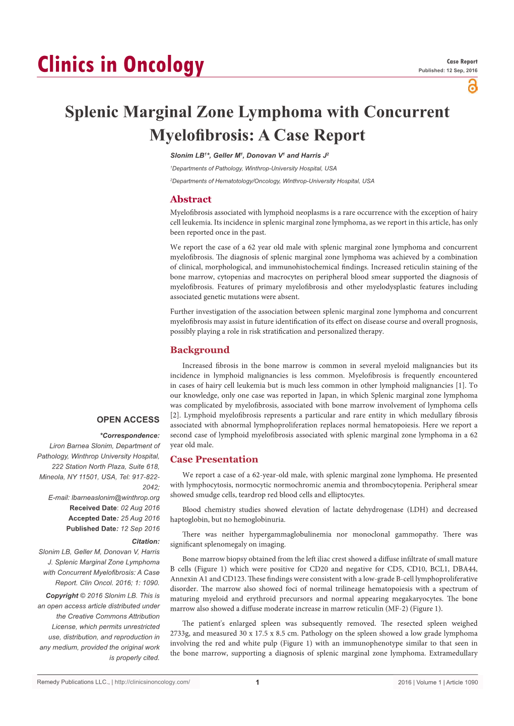 Splenic Marginal Zone Lymphoma with Concurrent Myelofibrosis: a Case Report