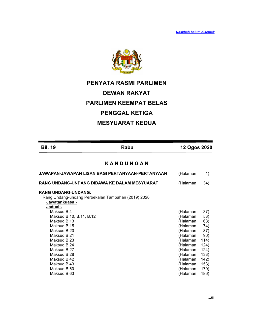 Penyata Rasmi Parlimen Dewan Rakyat Parlimen Keempat Belas Penggal Ketiga Mesyuarat Kedua