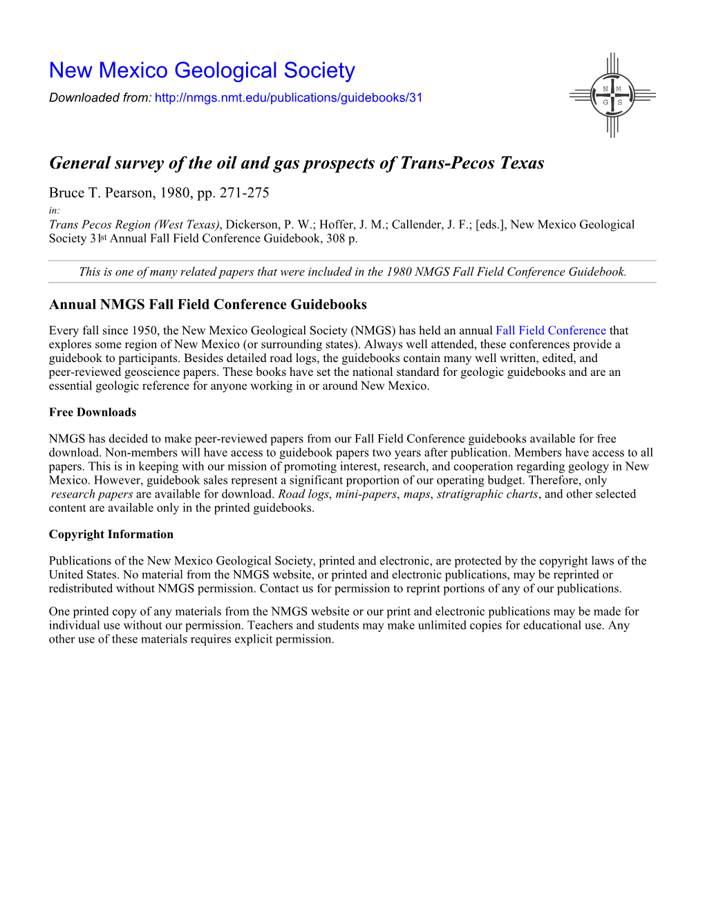 General Survey of the Oil and Gas Prospects of Trans-Pecos Texas Bruce T