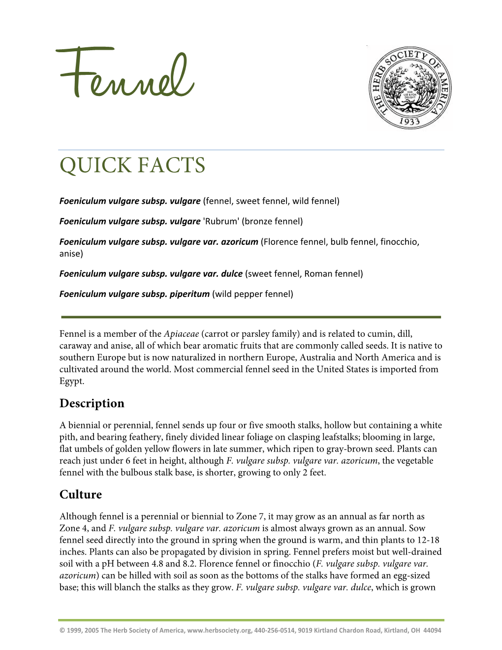 Fennel Seed in the United States Is Imported from Egypt