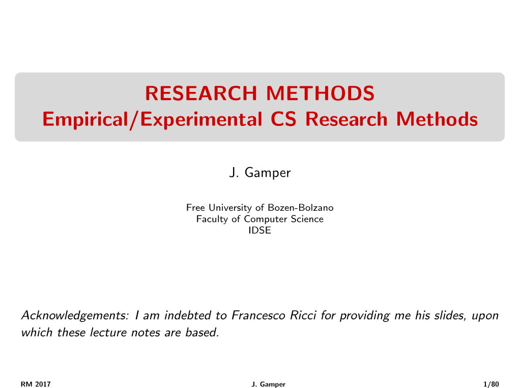 Empirical/Experimental CS Research Methods