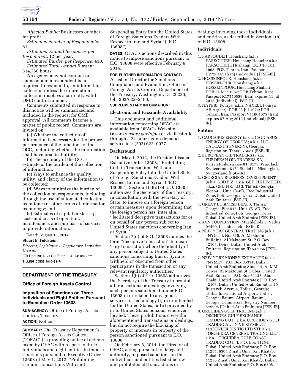 Federal Register/Vol. 79, No. 172/Friday, September 5, 2014