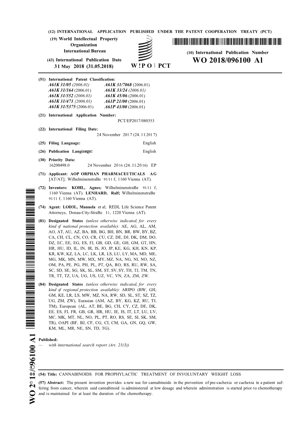 WO 2018/096100 Al 31 May 2018 (31.05.2018) W !P O PCT