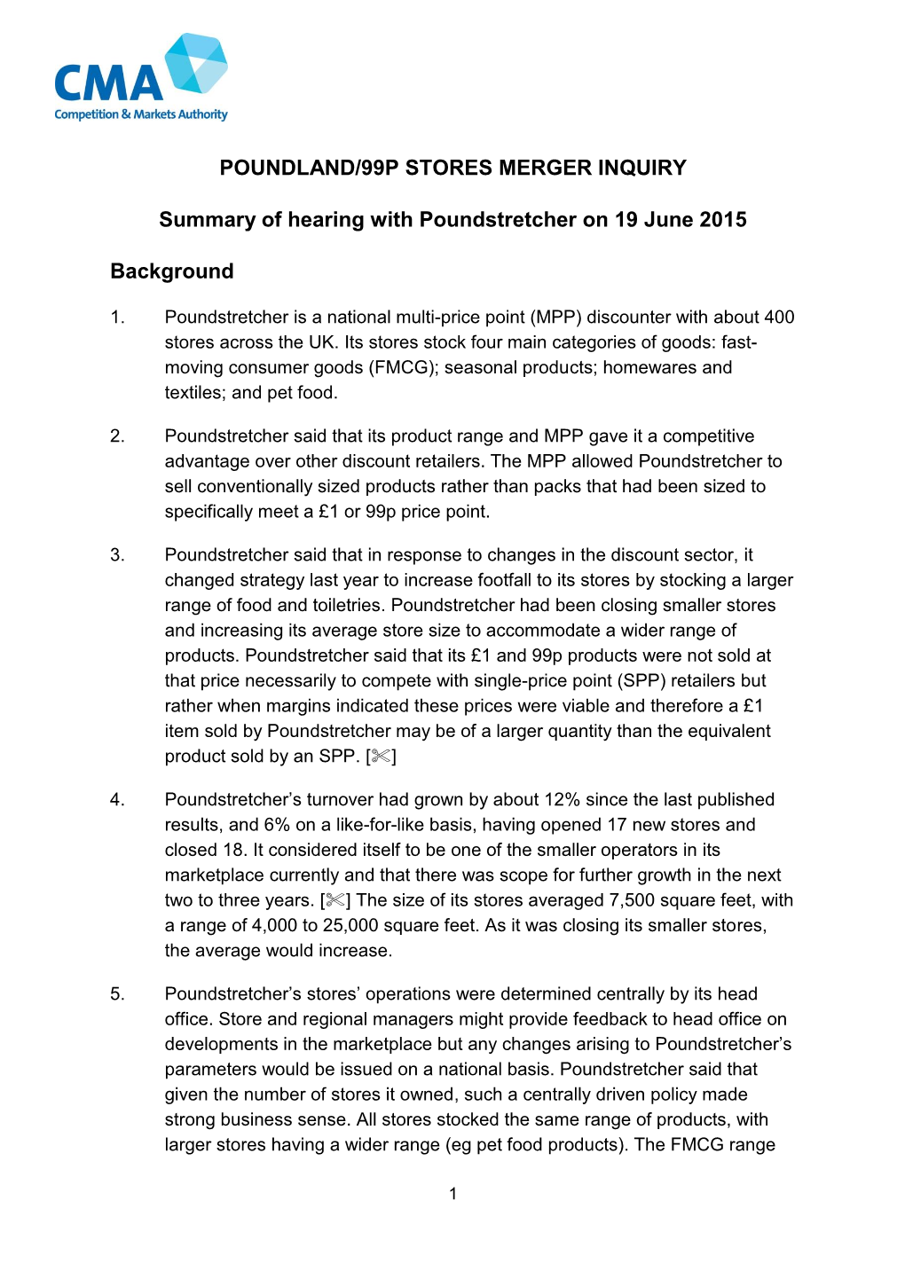 Summary of Hearing with Poundstretcher on 19 June 2015