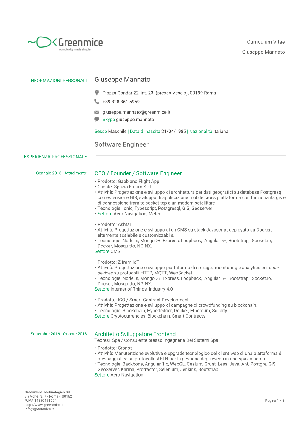 Curriculum Vitae – Giuseppe Mannato