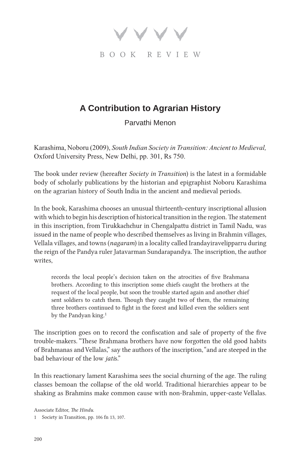 A Contribution to Agrarian History Parvathi Menon