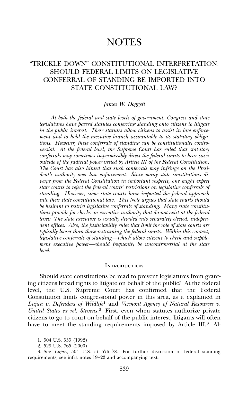 Trickle Down” Constitutional Interpretation: Should Federal Limits on Legislative Conferral of Standing Be Imported Into State Constitutional Law?