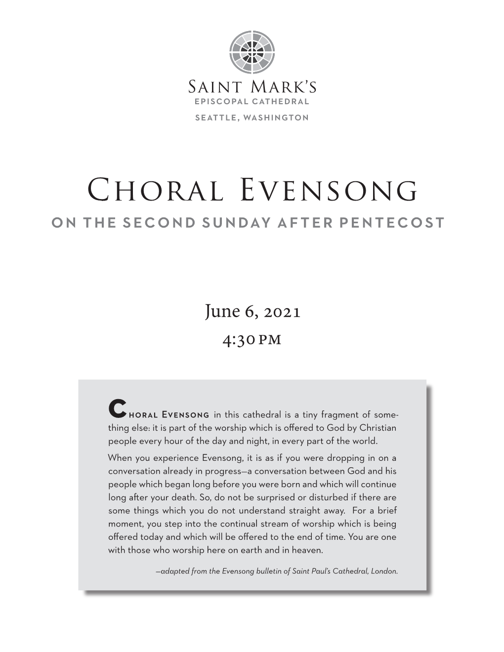 Choral Evensong on the Second Sunday After Pentecost