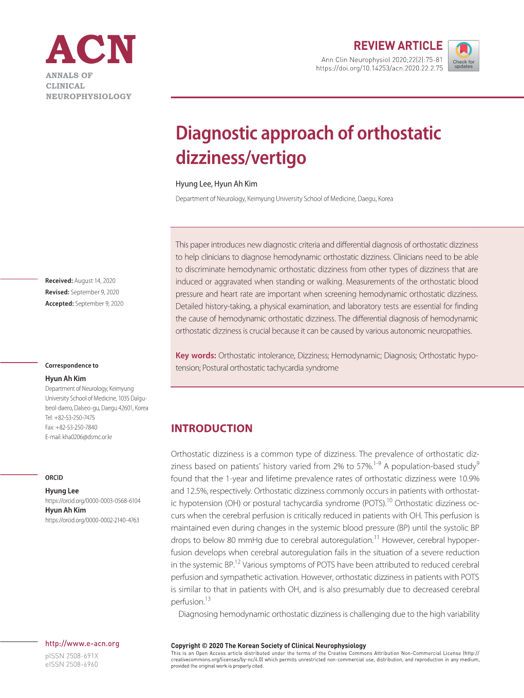 Diagnostic Approach of Orthostatic Dizziness/Vertigo