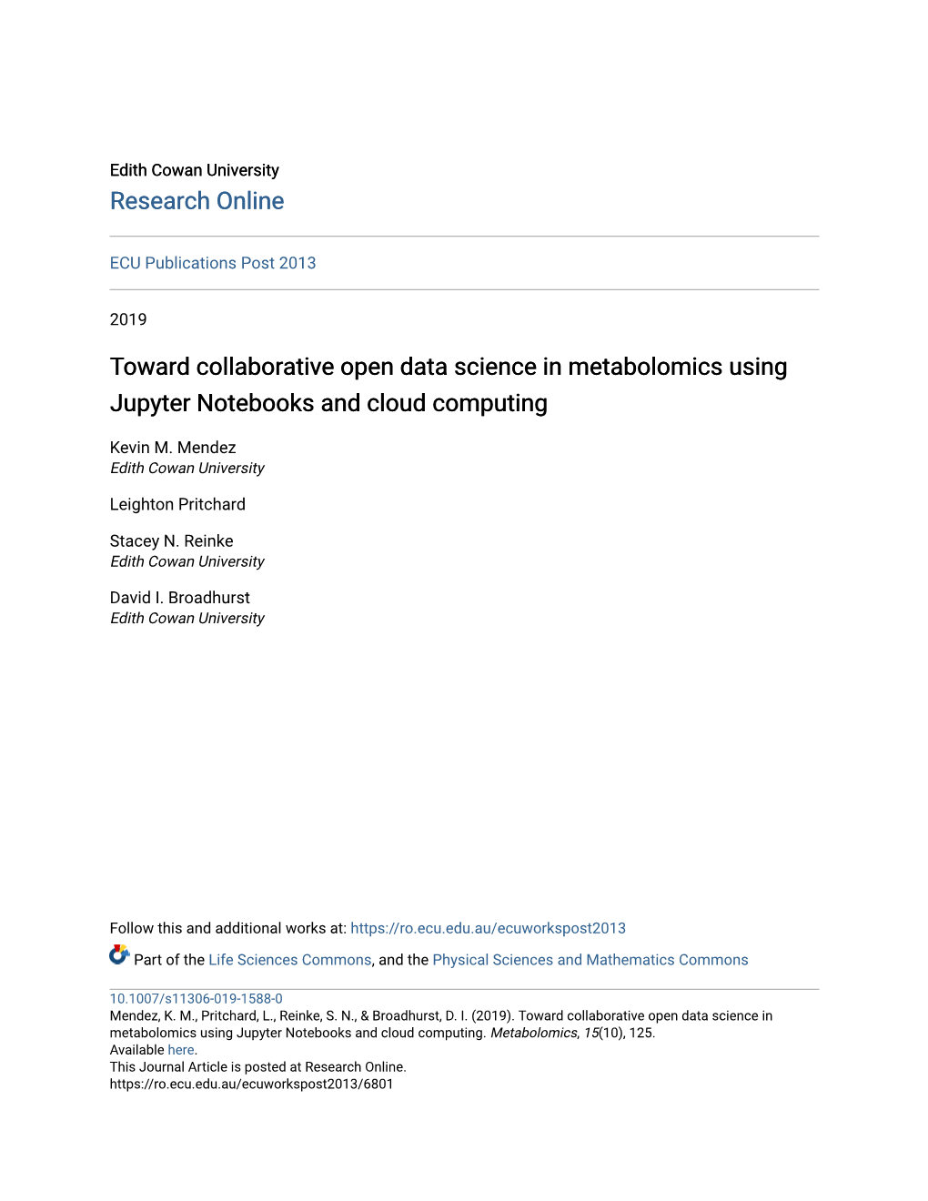 Toward Collaborative Open Data Science in Metabolomics Using Jupyter Notebooks and Cloud Computing