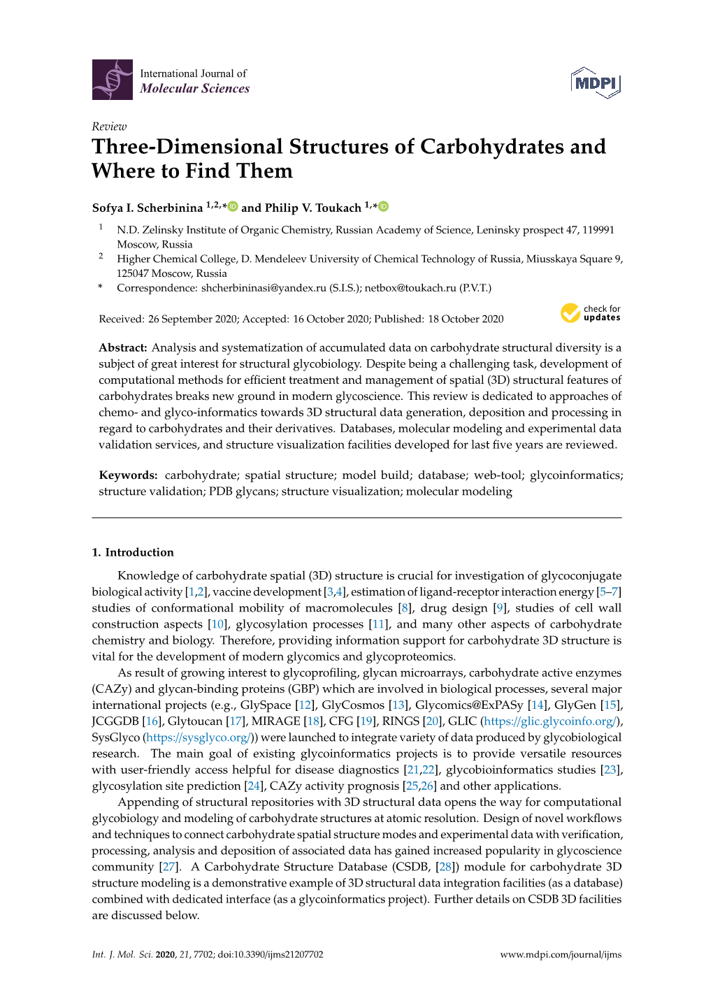 Three-Dimensional Structures of Carbohydrates and Where to Find Them