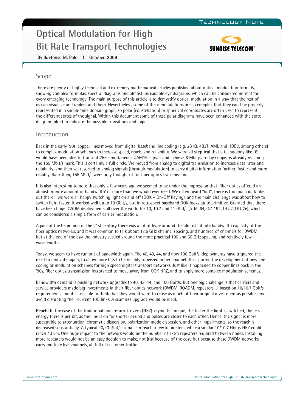 Optical Modulation for High Bit Rate Transport Technologies by Ildefonso M