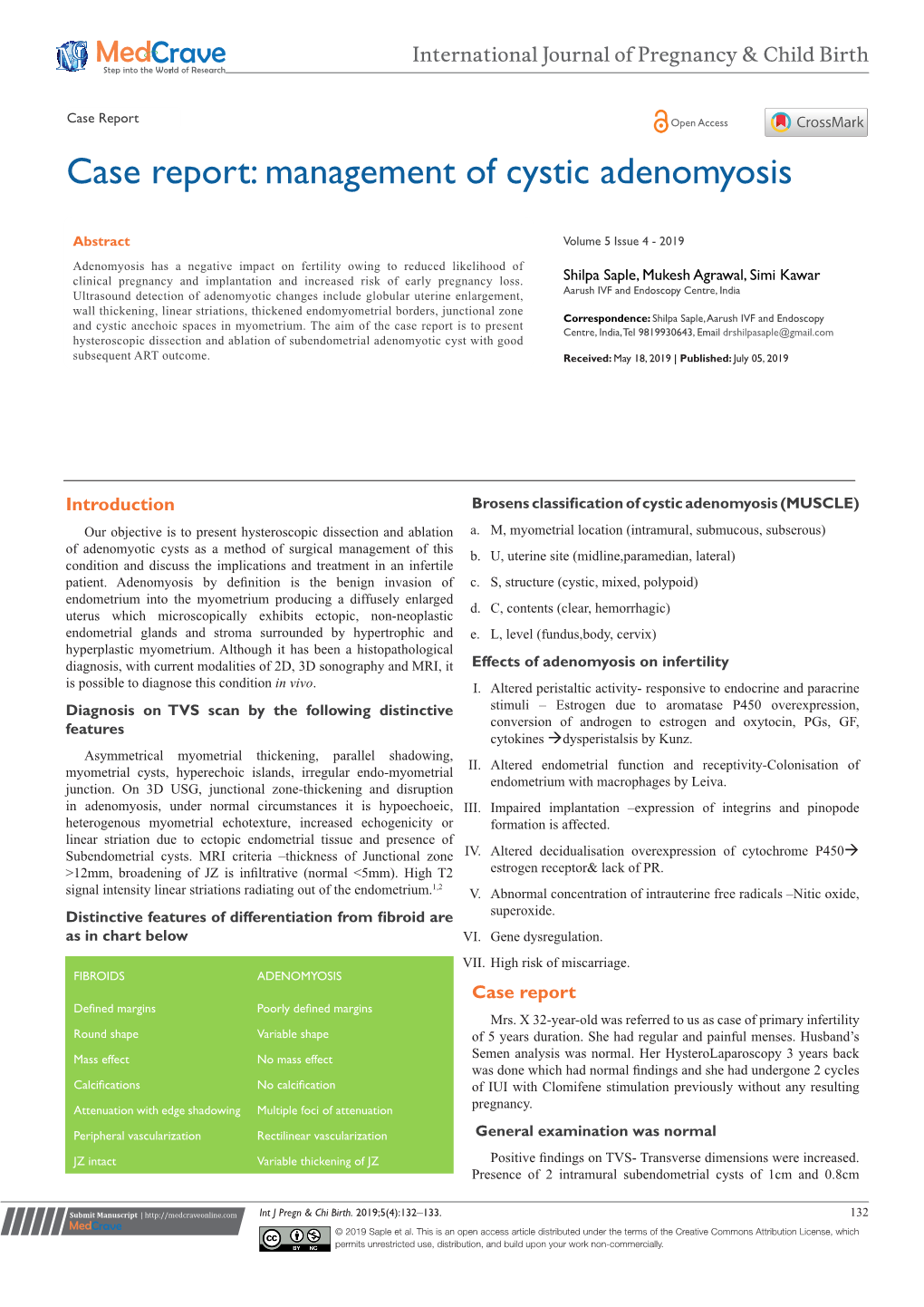 Case Report: Management of Cystic Adenomyosis