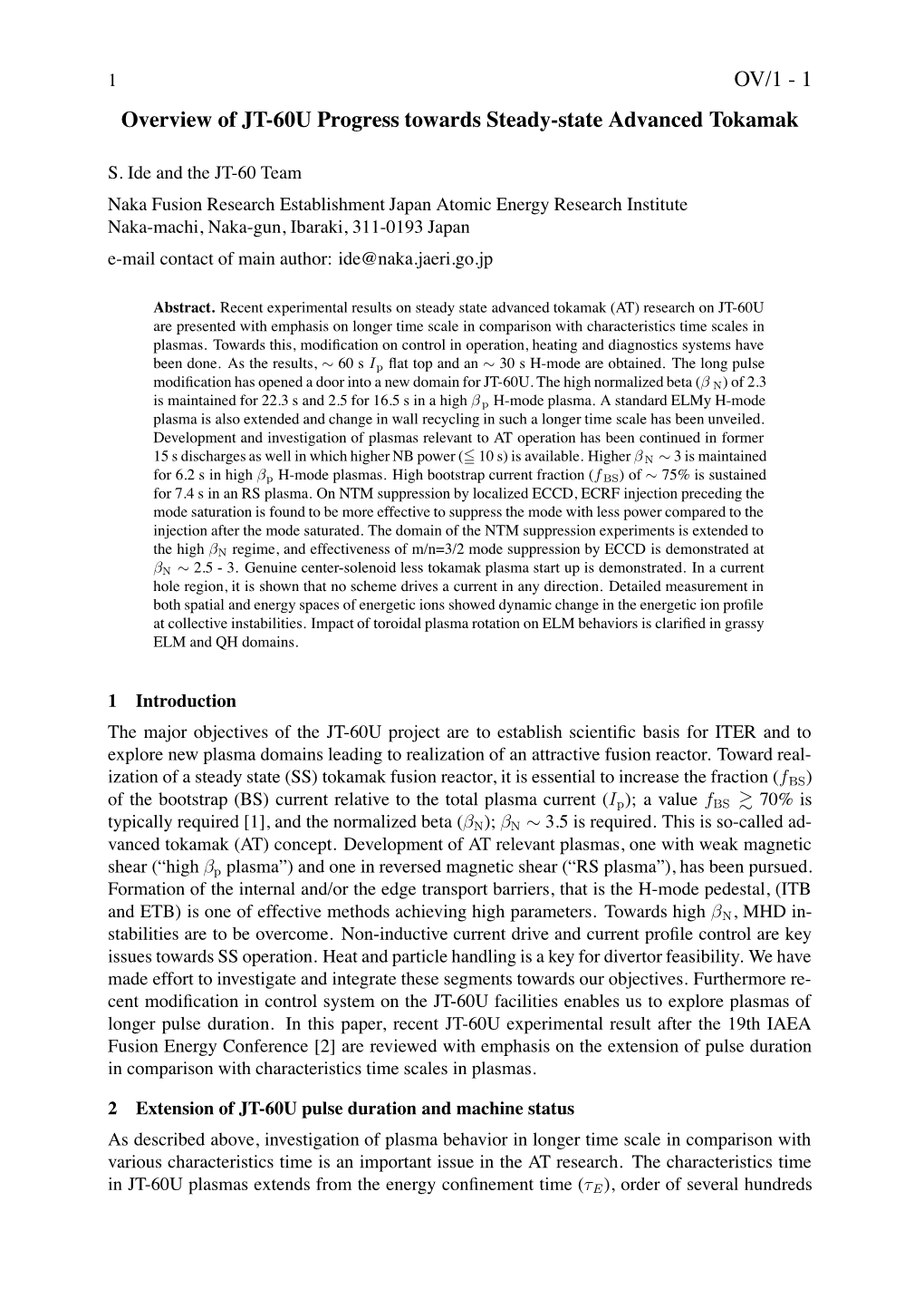 1 Overview of JT-60U Progress Towards Steady-State Advanced Tokamak