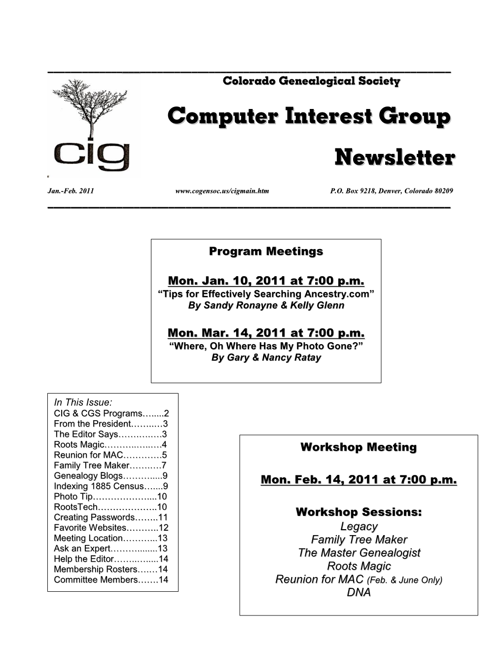 Computer Interest Group Newsletter