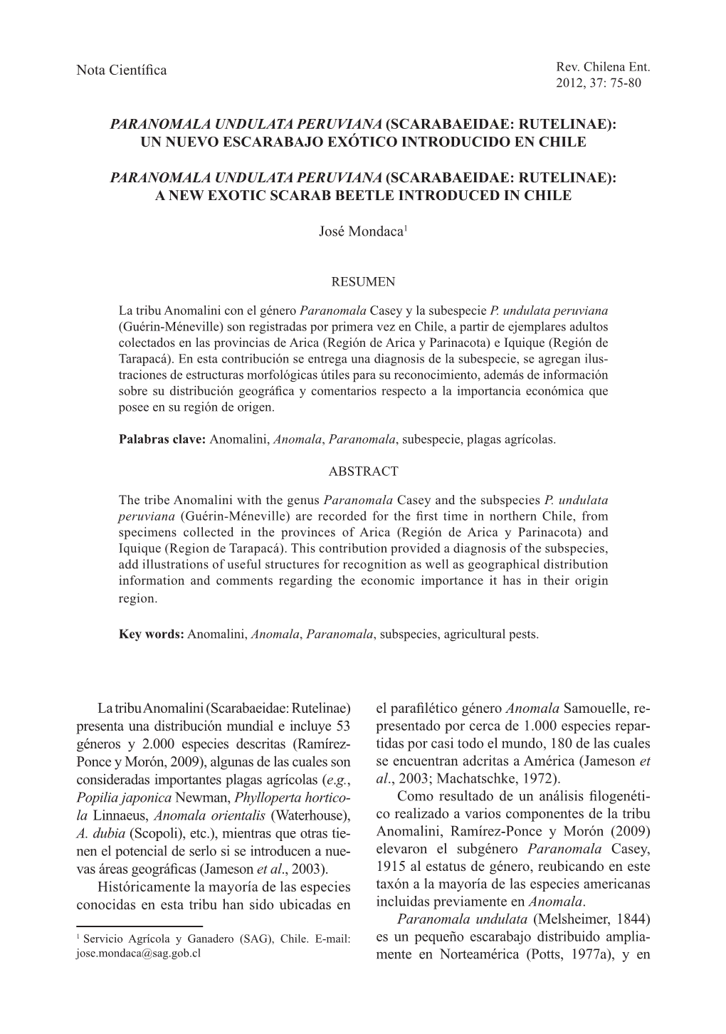 Nota Científica PARANOMALA UNDULATA PERUVIANA