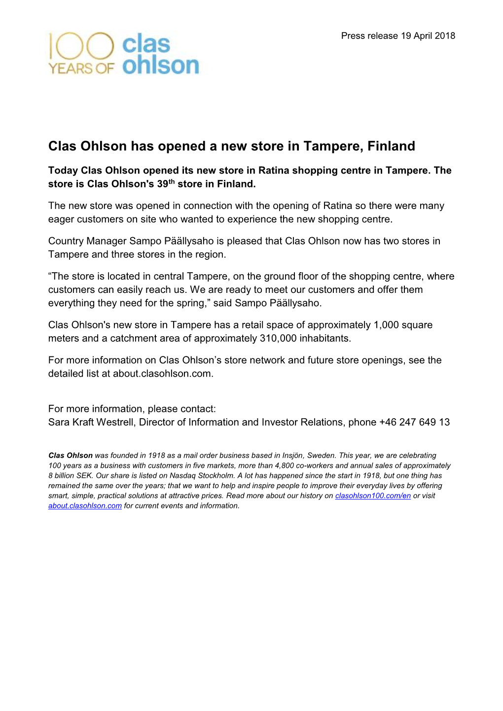 Clas Ohlson Has Opened a New Store in Tampere, Finland