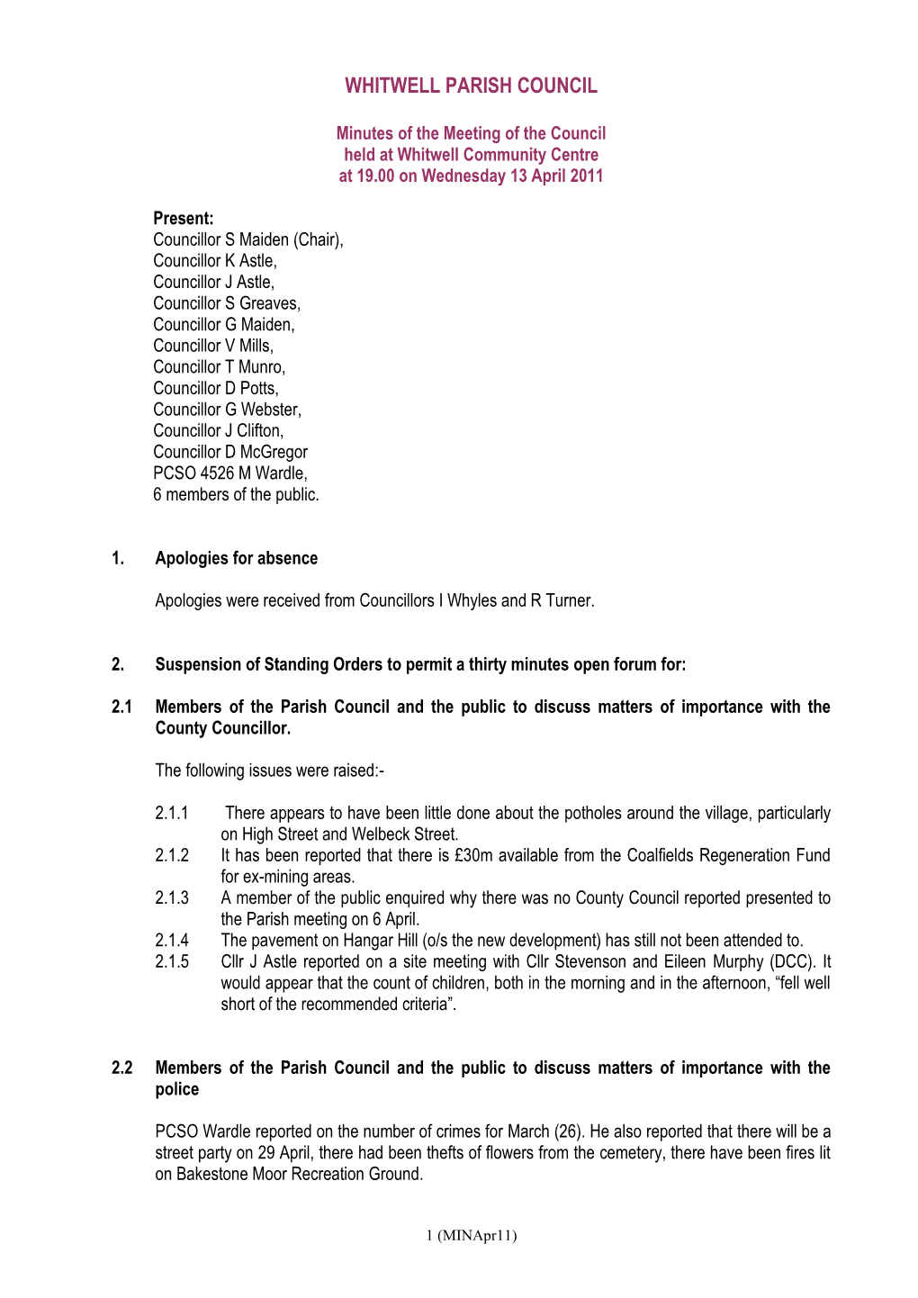 Whitwell Parish Council