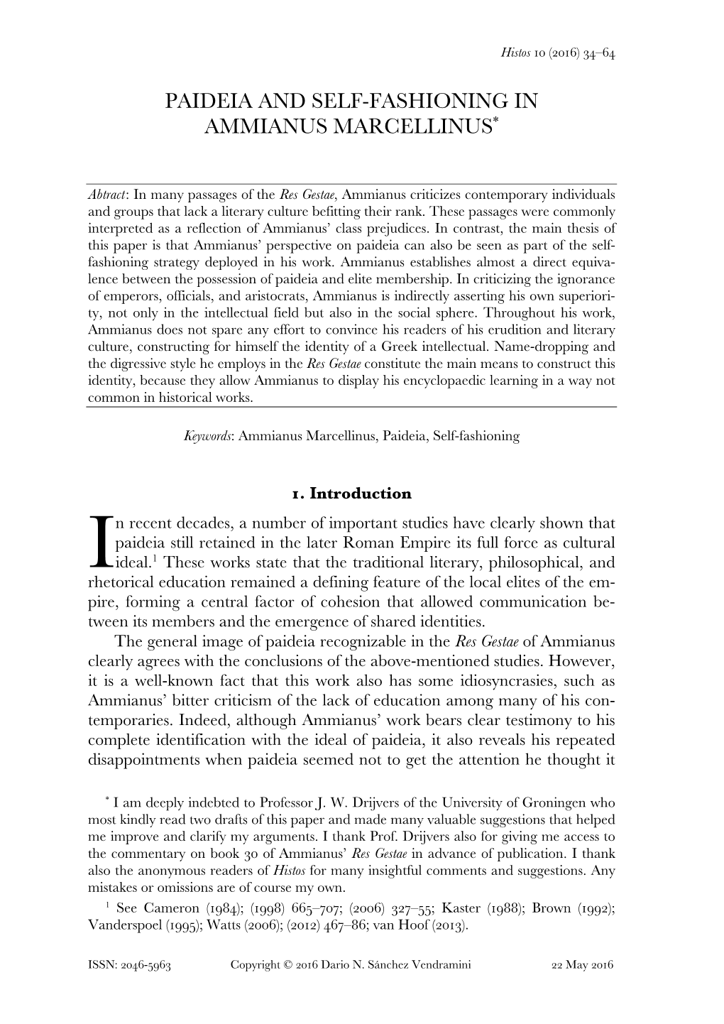 Paideia and Self-Fashioning in Ammianus Marcellinus*