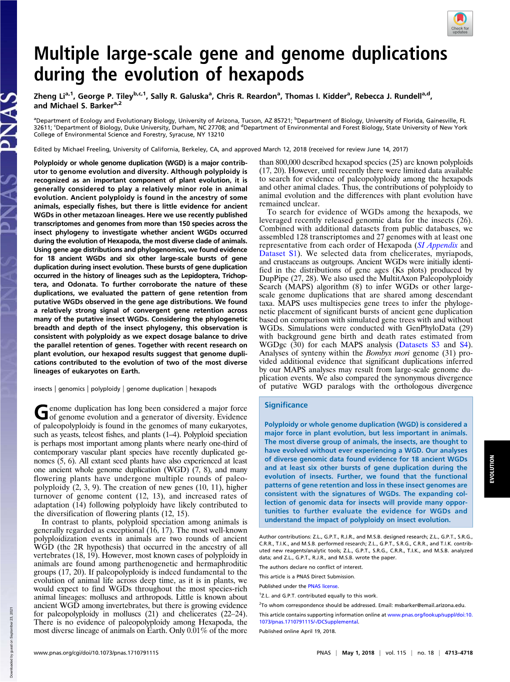 Multiple Large-Scale Gene and Genome Duplications During the Evolution of Hexapods