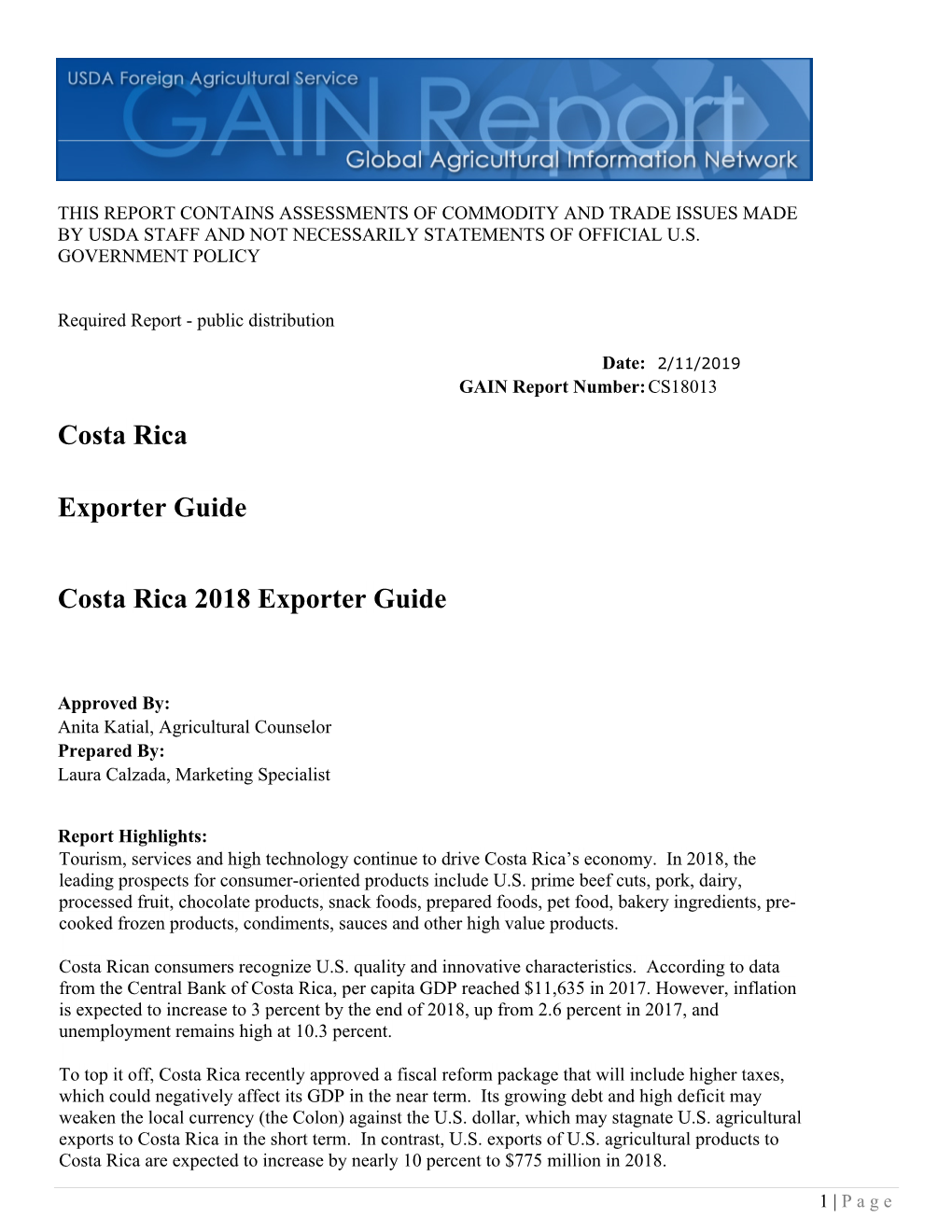 Costa Rica Exporter Guide Costa Rica 2018 Exporter Guide
