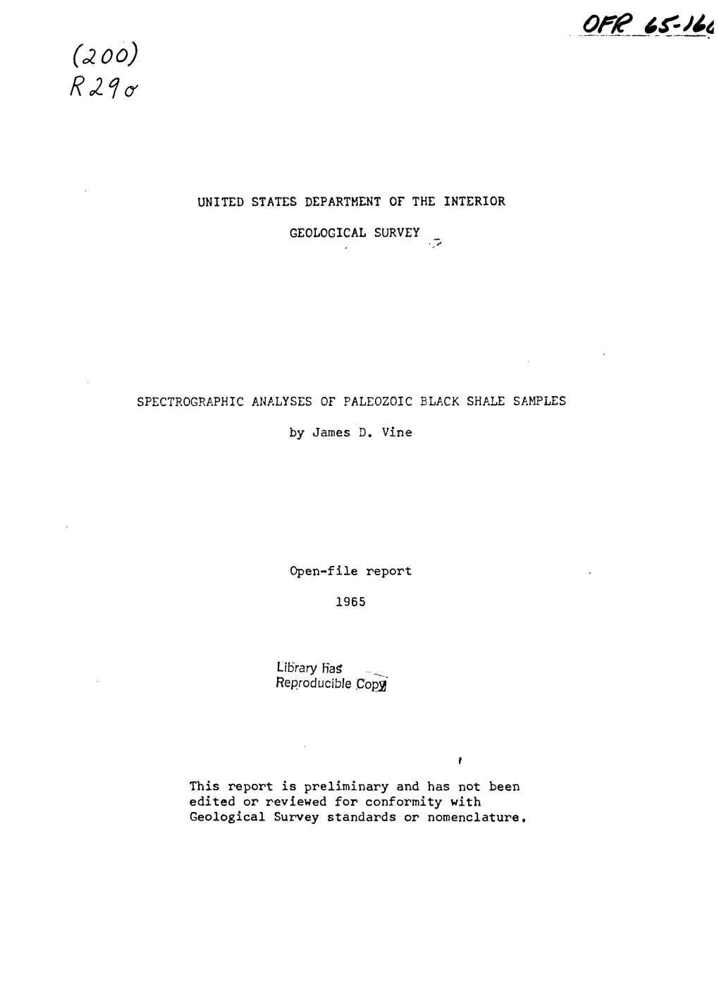 By James D. Vine Open-File Report 1965 Library Reproducible This