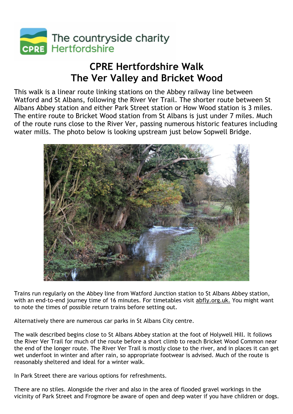 CPRE Hertfordshire Walk the Ver Valley and Bricket Wood