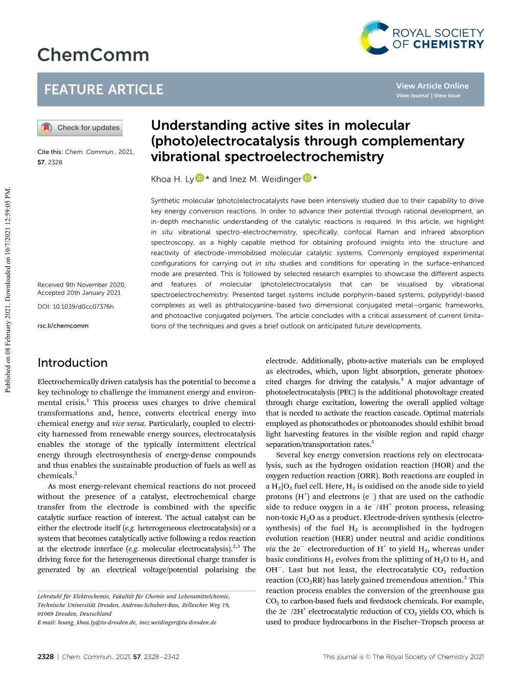 Understanding Active Sites in Molecular (Photo)Electrocatalysis Through Complementary Cite This: Chem