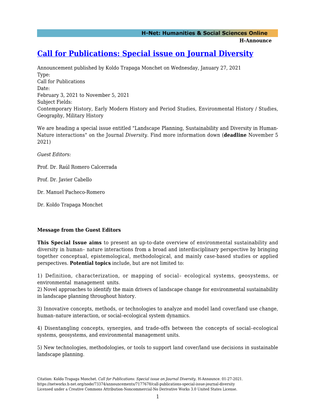 Special Issue on Journal Diversity