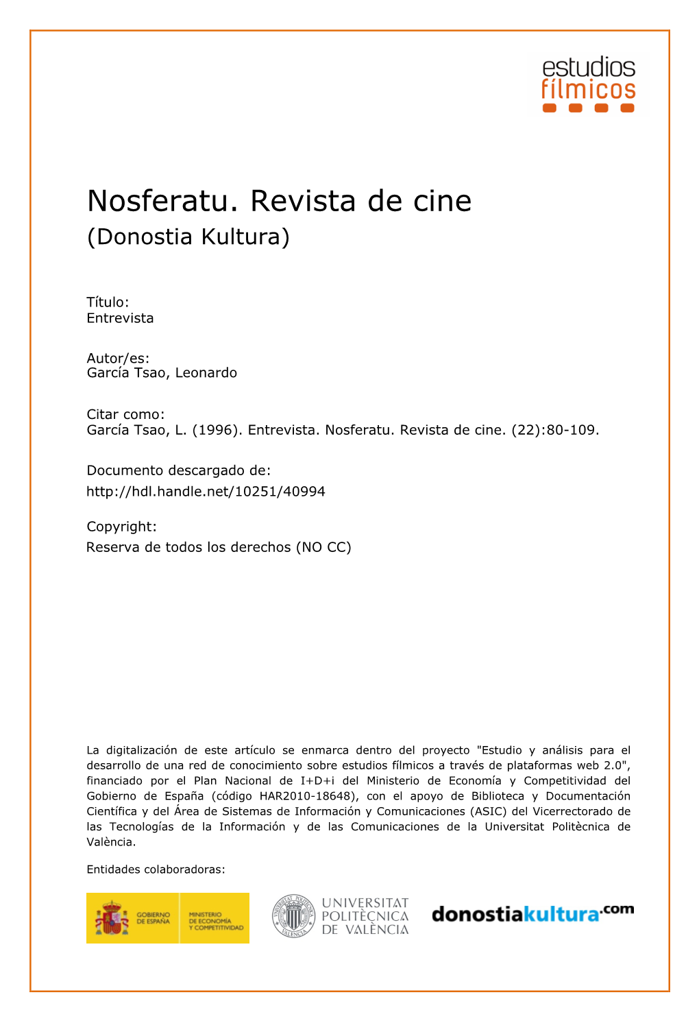 Nosferatu. Revista De Cine (Donostia Kultura)