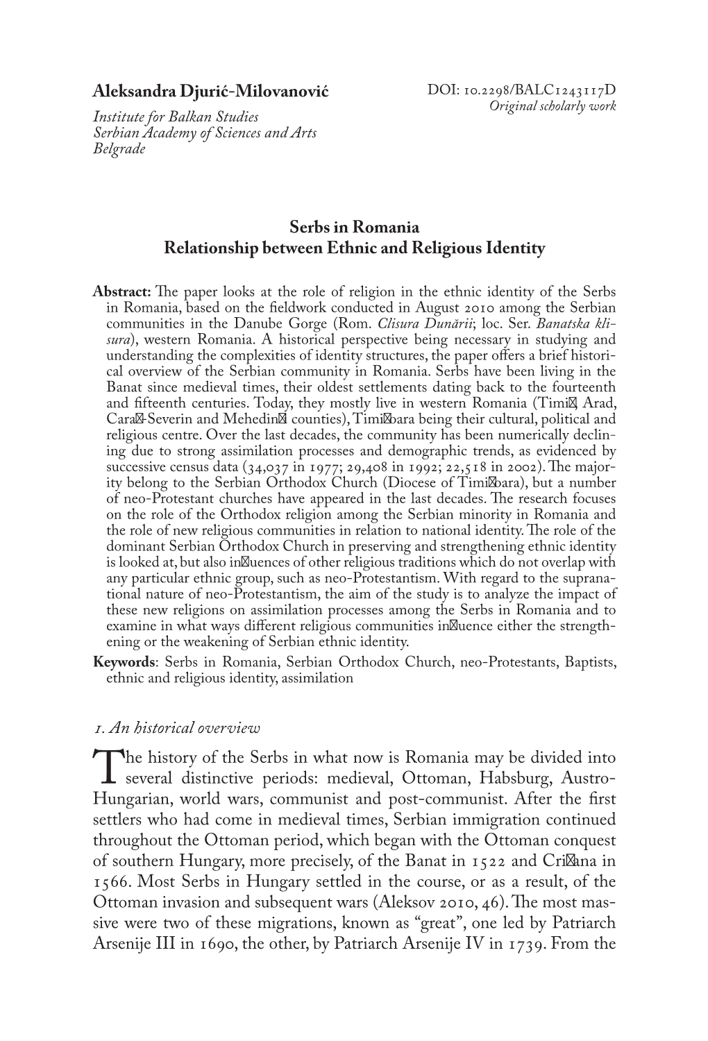 Serbs in Romania Relationship Between Ethnic and Religious Identity