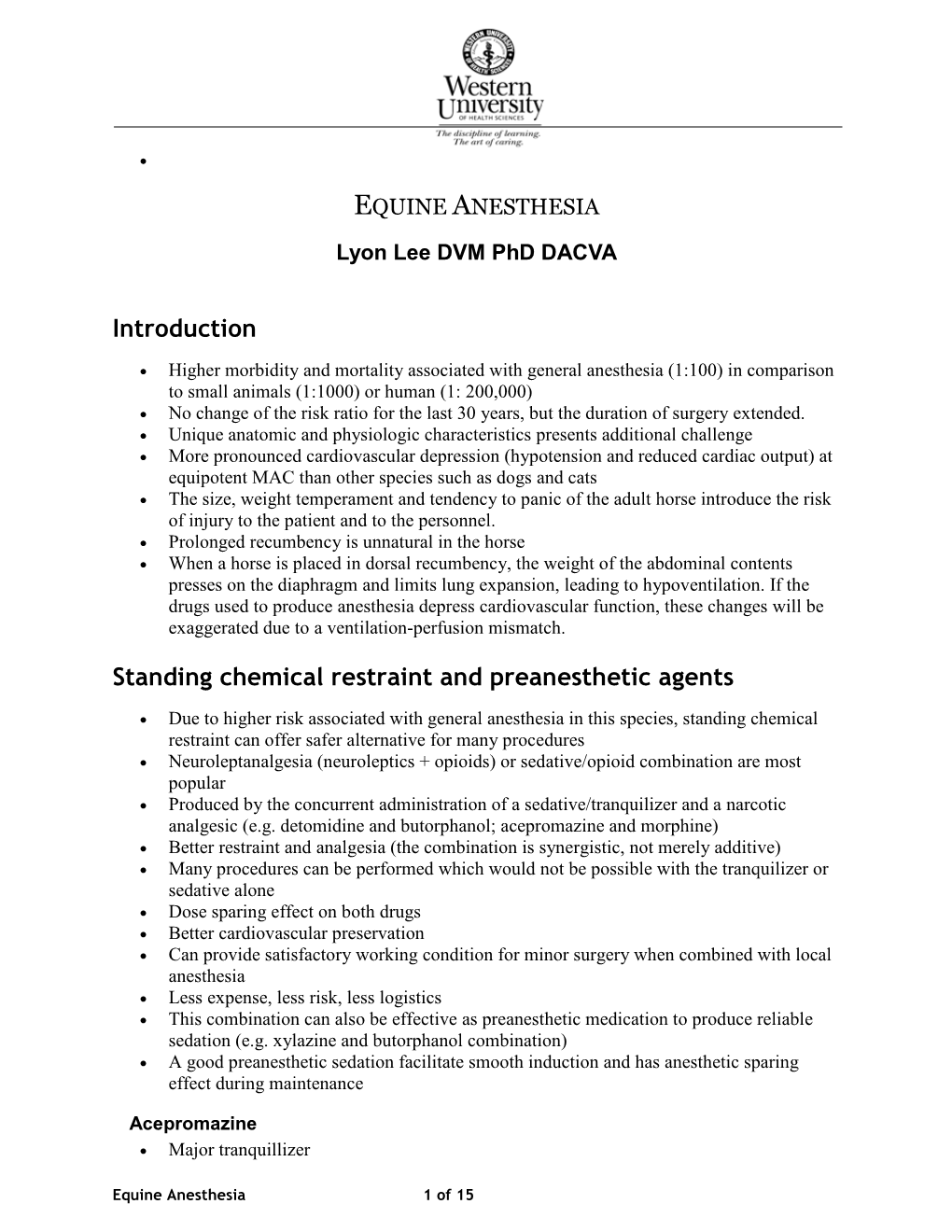 Equine Anesthesia