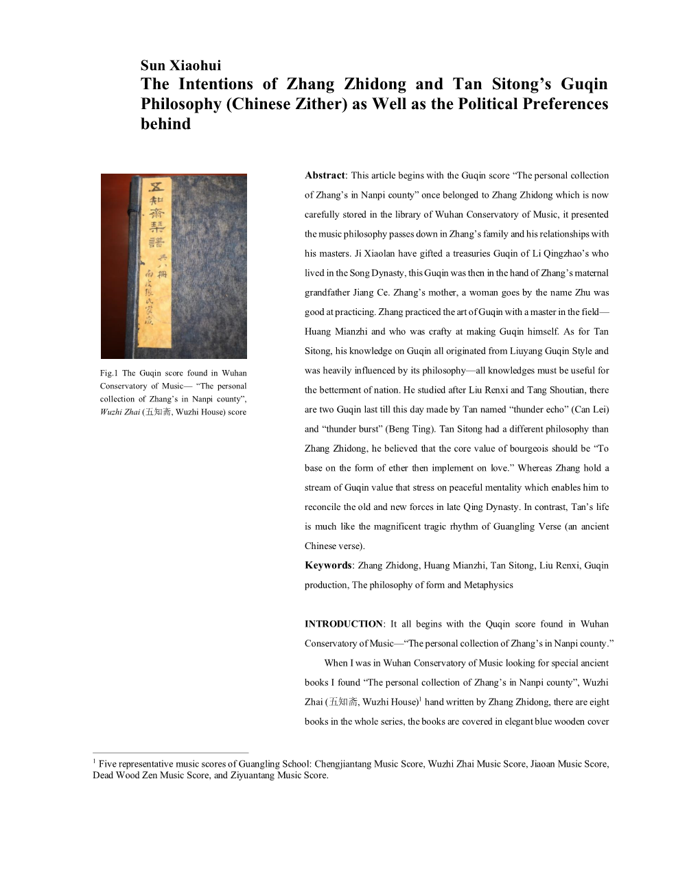 The Intentions of Zhang Zhidong and Tan Sitong's Guqin Philosophy