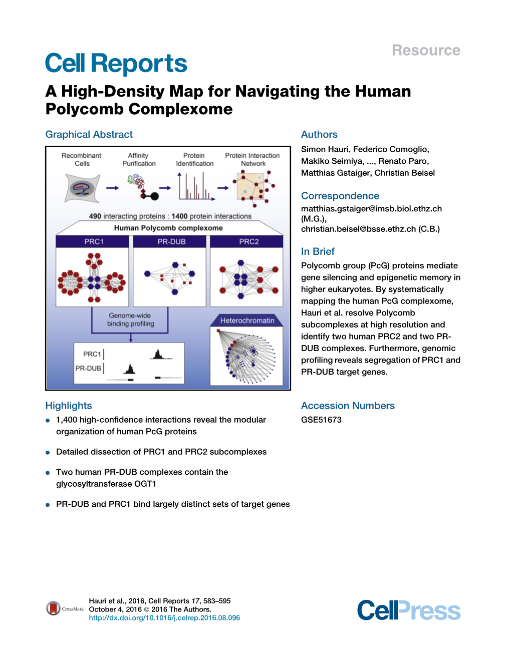 A High-Density Map for Navigating the Human Polycomb Complexome