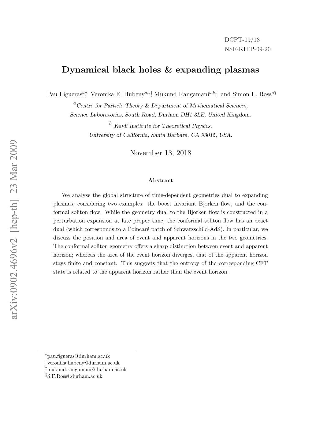 Dynamical Black Holes and Expanding Plasmas