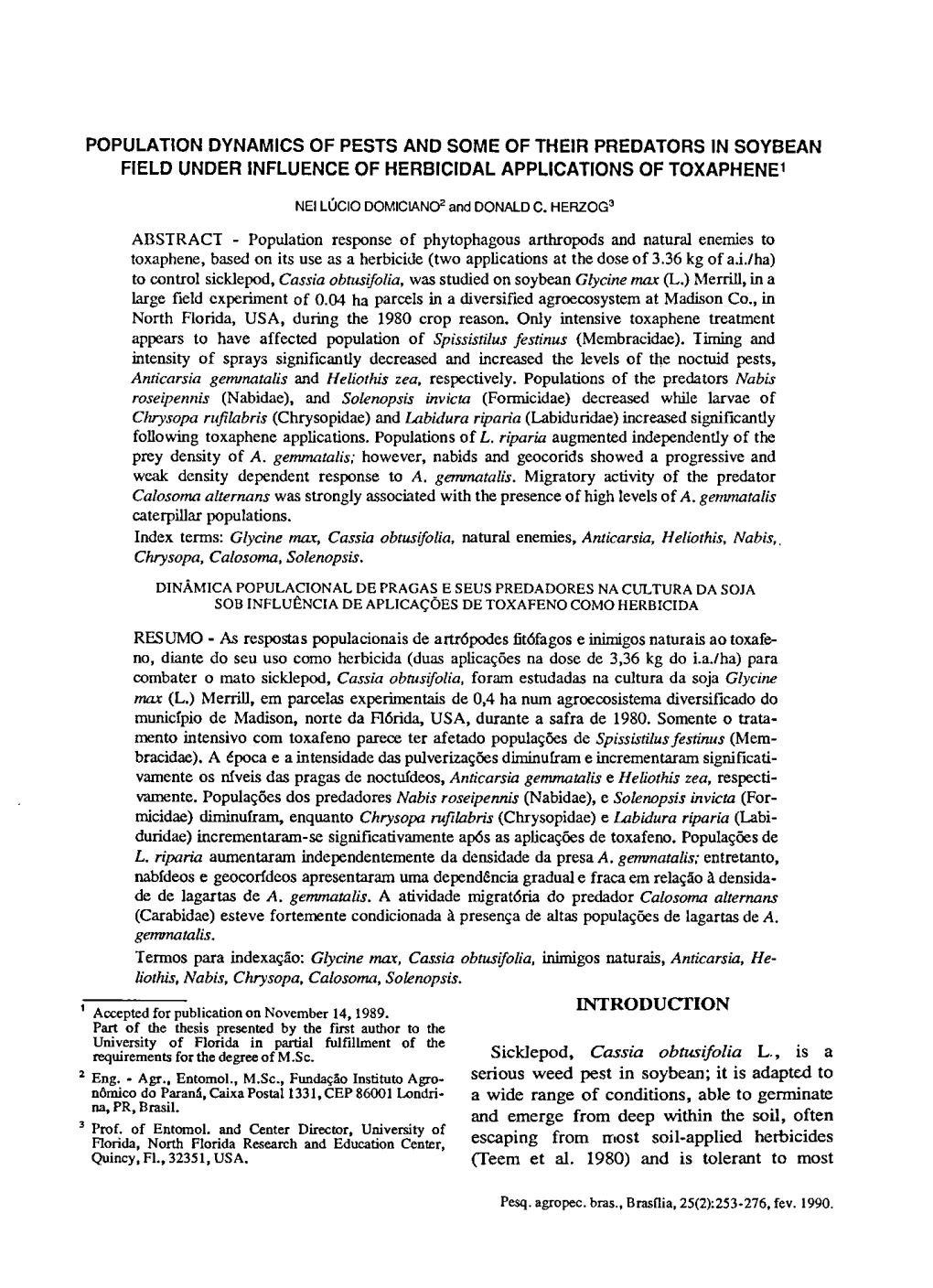 Populaton Dvnamics of Pests and Some of Their Predators in Soybean Field (Jnder Influence of Herbicidal Appucations of Toxaphenei