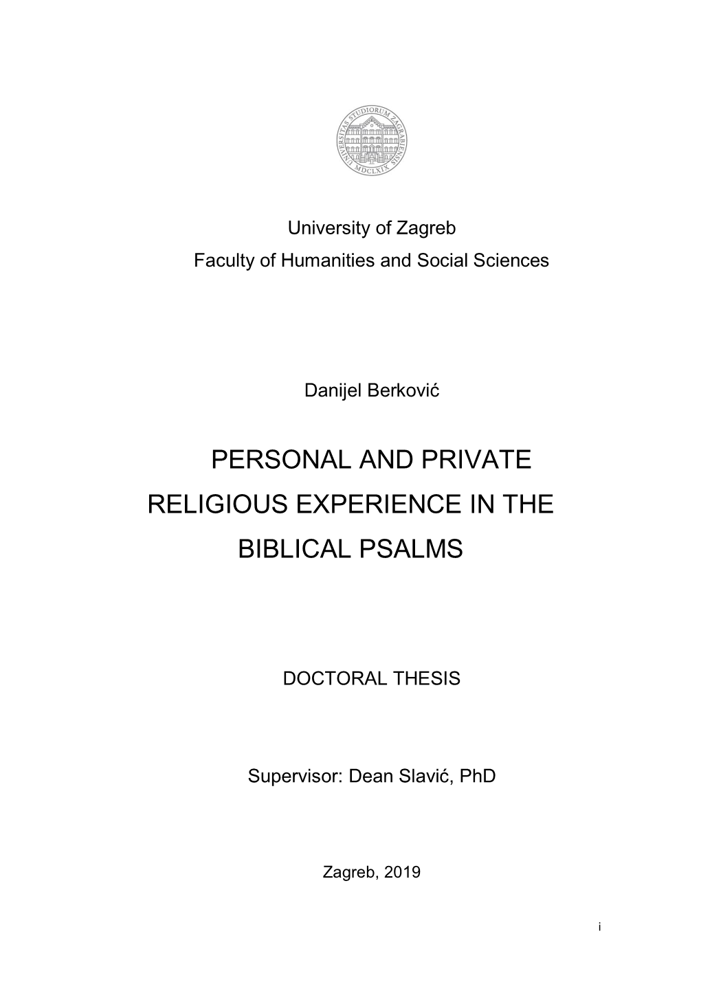 Personal and Private Religious Experience in the Biblical Psalms