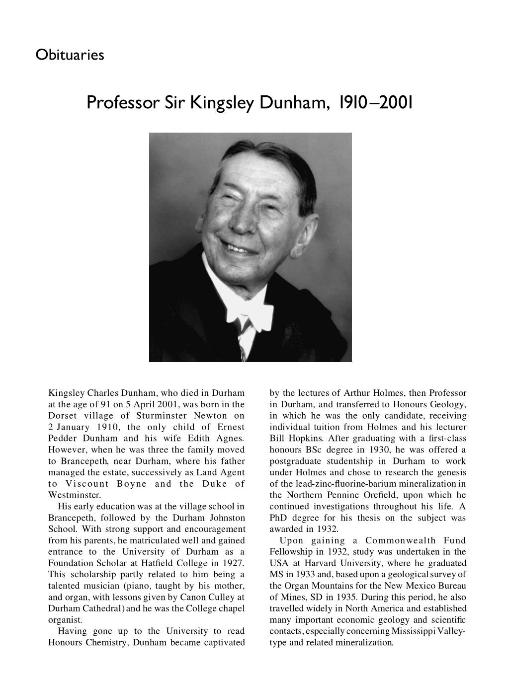 Professor Sir Kingsley Dunham, 1910^2001