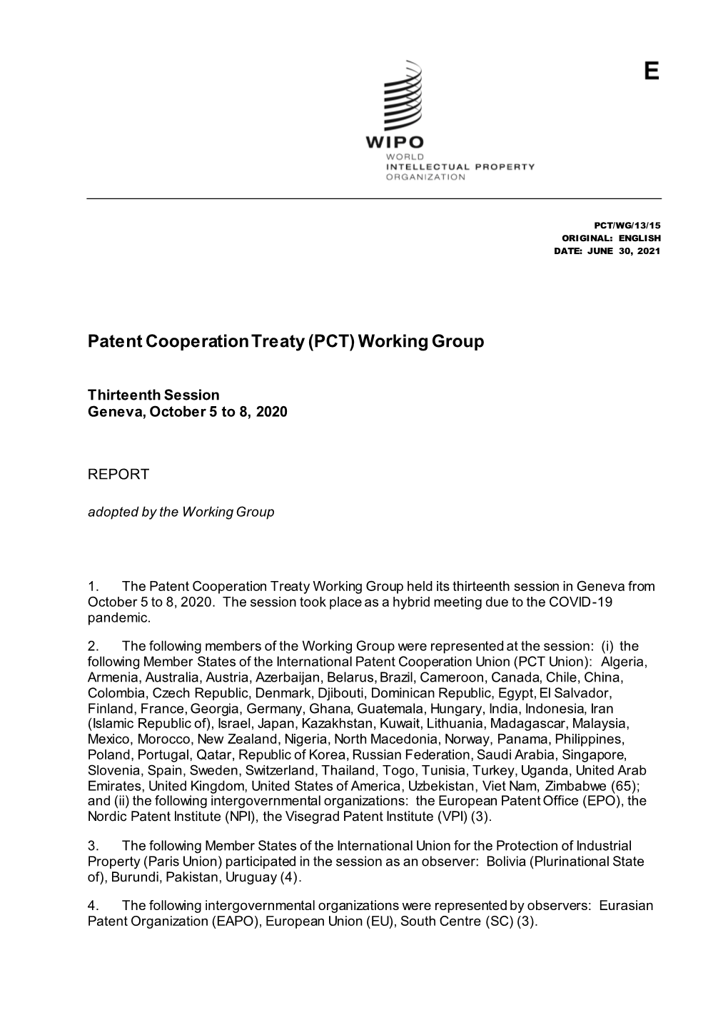 Patent Cooperation Treaty (PCT) Working Group