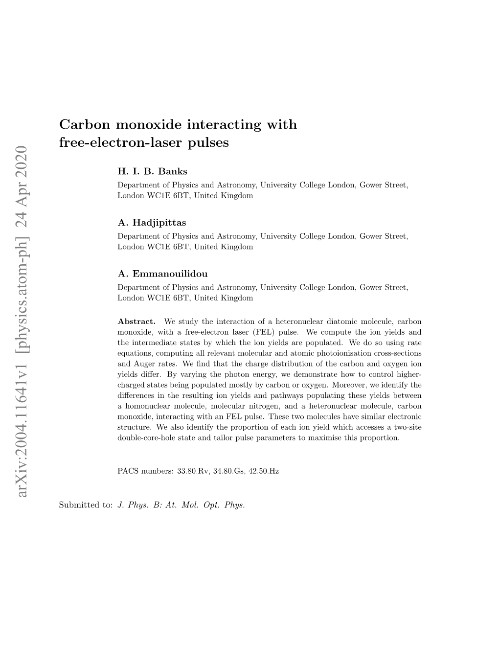 Carbon Monoxide Interacting with Free-Electron-Laser Pulses