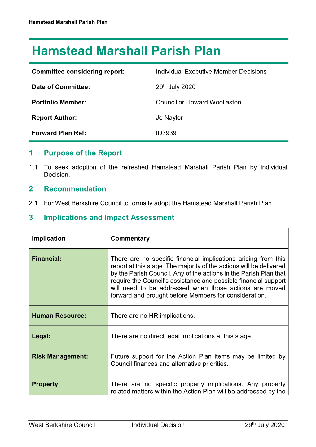 Hamstead Marshall Parish Plan