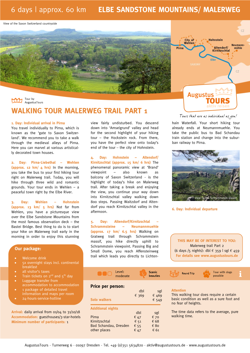 6 Days | Approx. 60 Km ELBE SANDSTONE MOUNTAINS/ MALERWEG