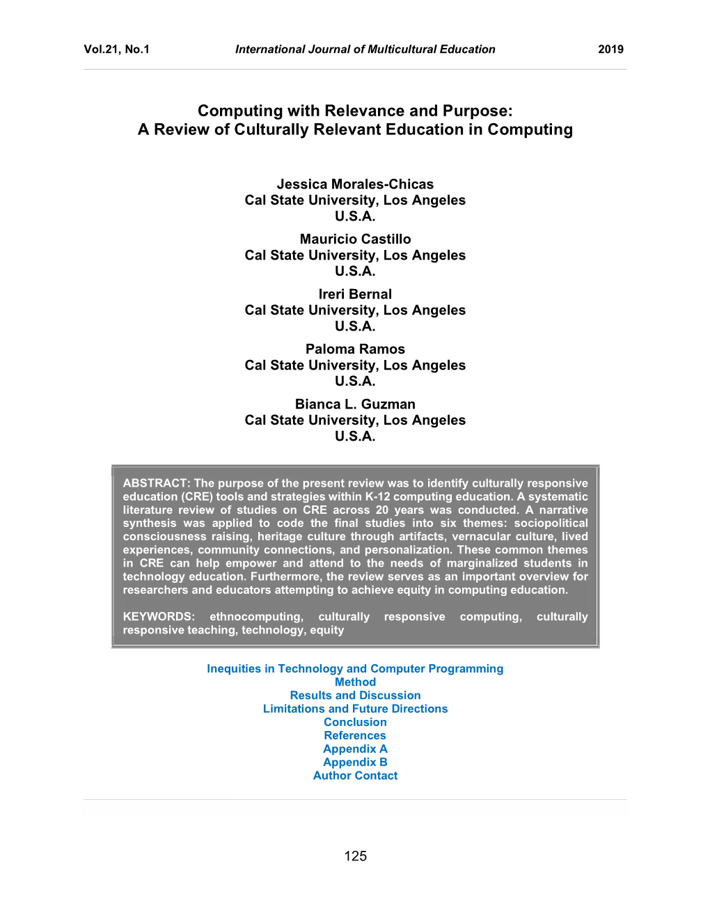 A Review of Culturally Relevant Education in Computing