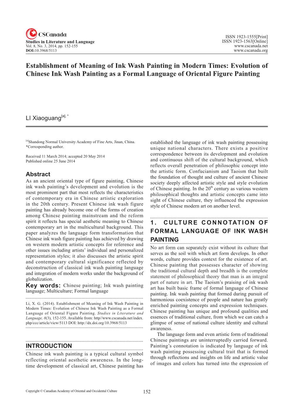 Evolution of Chinese Ink Wash Painting As a Formal Language of Oriental Figure Painting