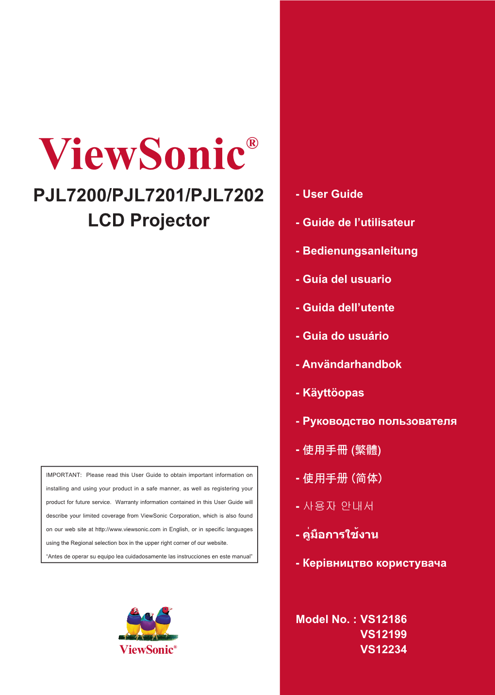 Viewsonic® PJL7200/PJL7201/PJL7202 - User Guide LCD Projector - Guide De L’Utilisateur