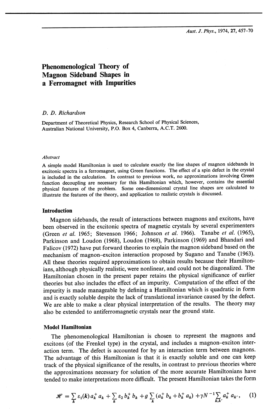 Phenomenological Theory of Magnon Sideband Shapes in a Ferromagnet with Impurities