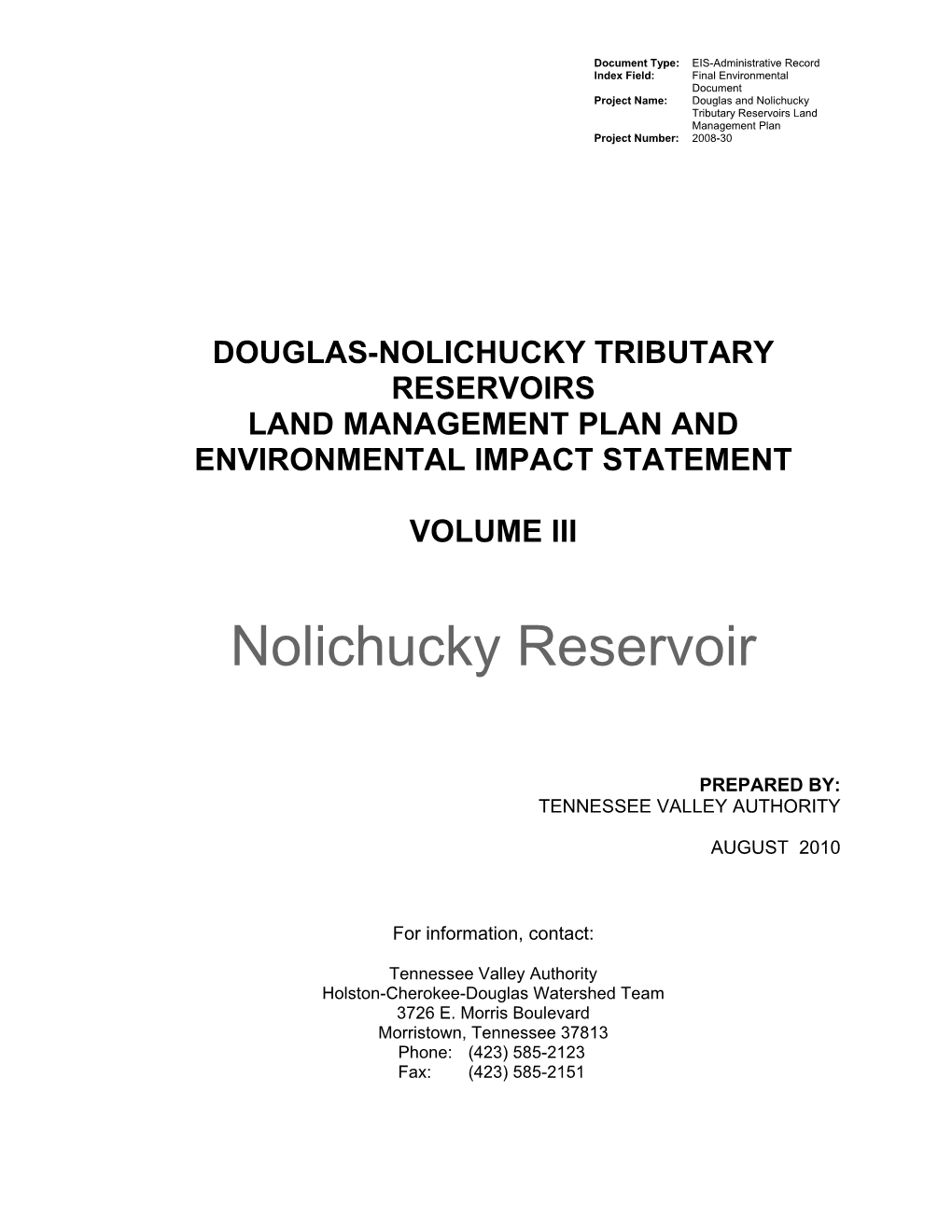 Nolichucky Reservoir Land Management Plan