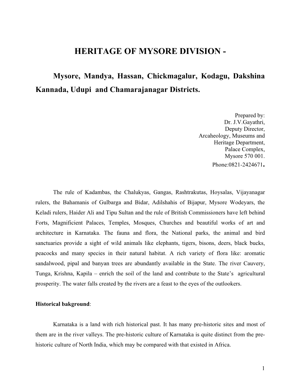 Heritage of Mysore Division