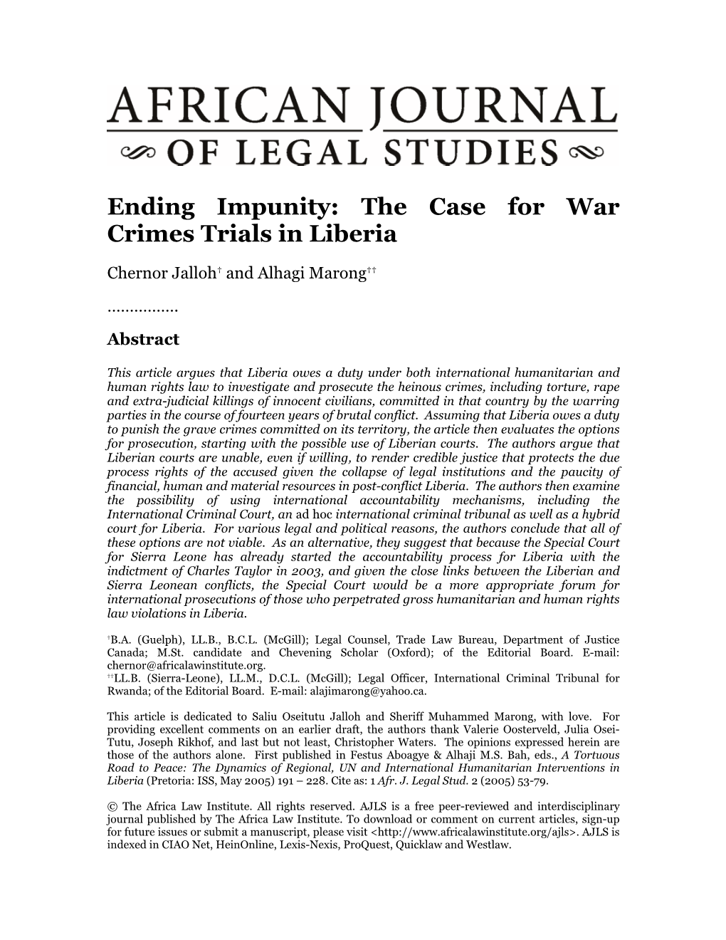The Case for War Crimes Trials in Liberia