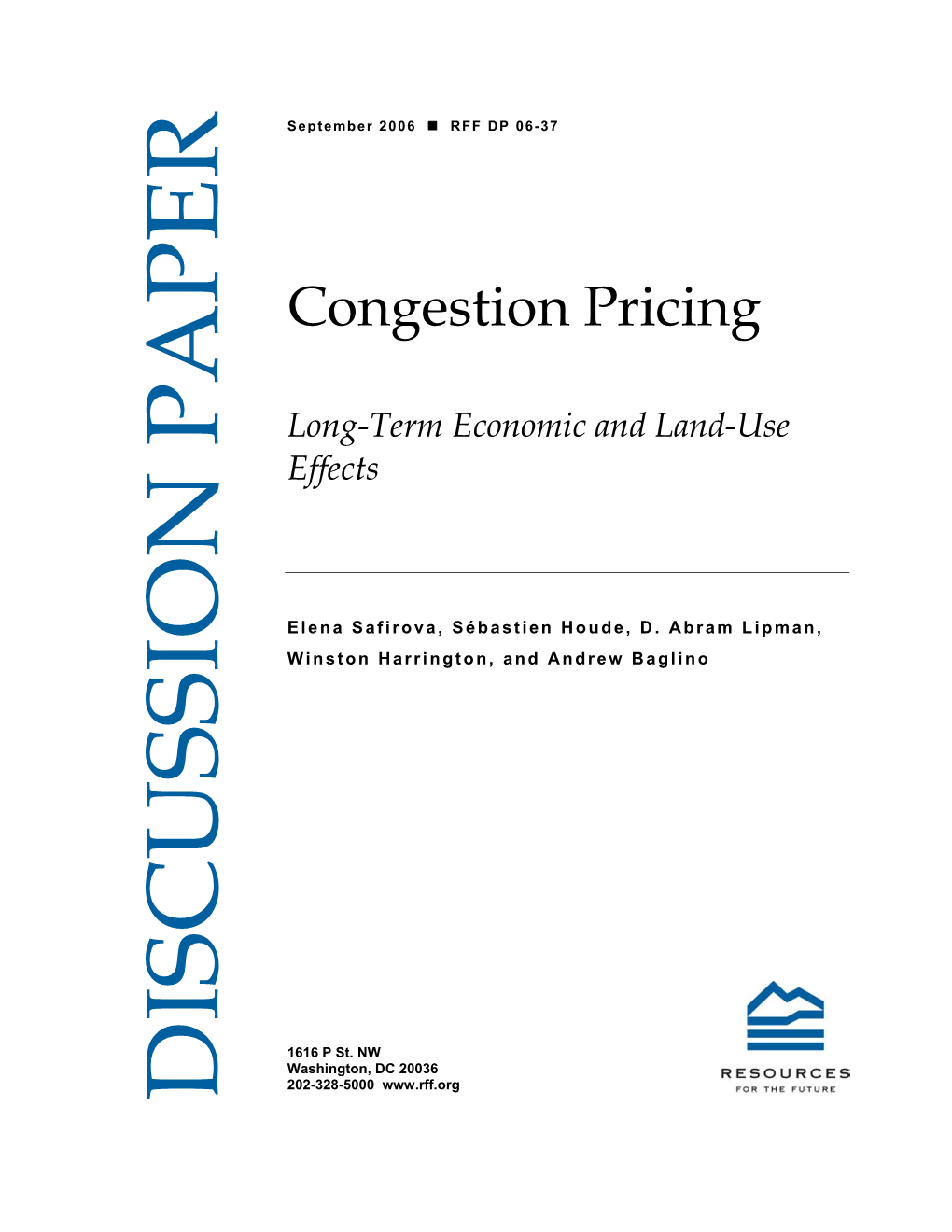 Congestion Pricing Sep Ash 6 Pst.NW 328- T Em in G 500 T B on E R 2006 0 Www , DC 200 .R